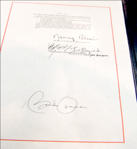 President Obama's signature on the American Recovery and Reinvestment Act